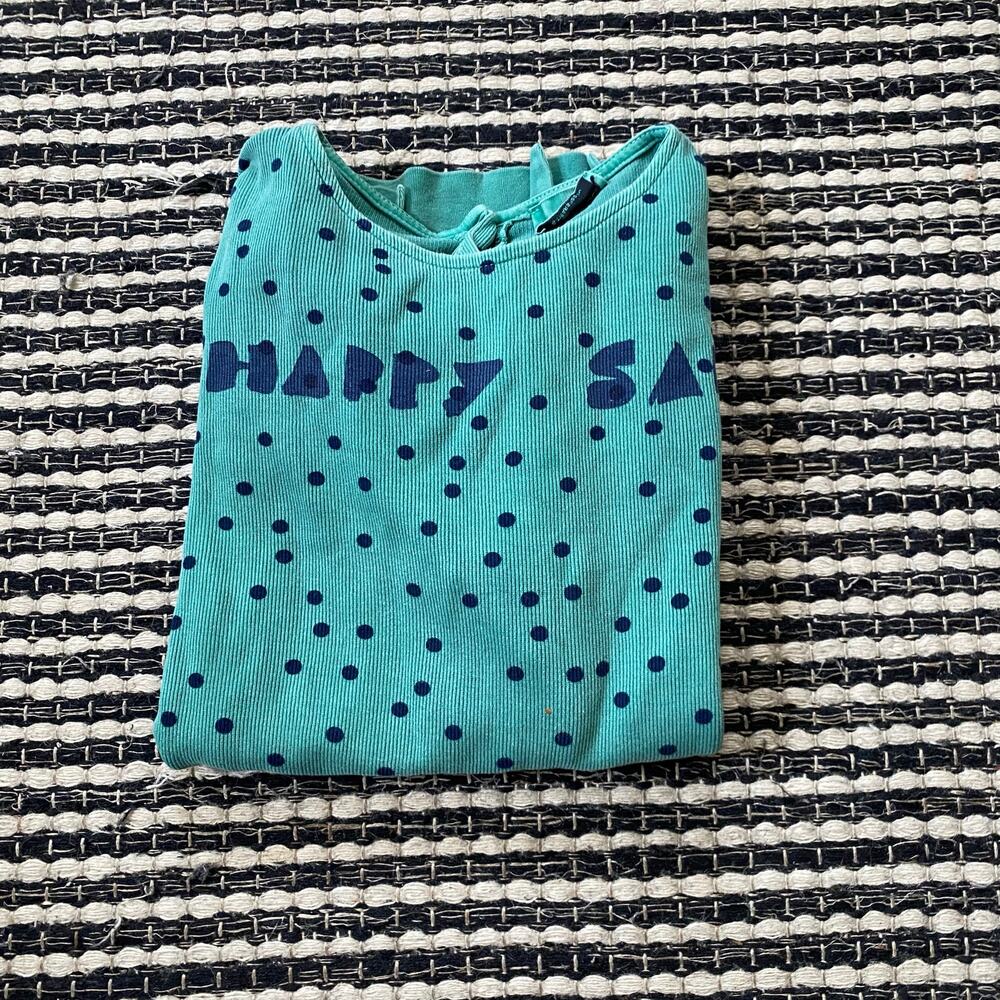 🌿Bobo Choses Girls Green Happy Sad Polka Dot Longsleeve Tunic Dress 6/7Y